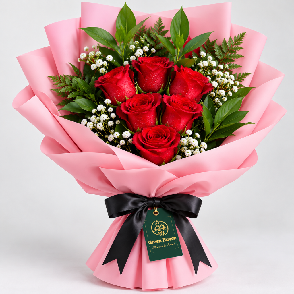 Scarlet Love – 6 Red Roses Bouquet