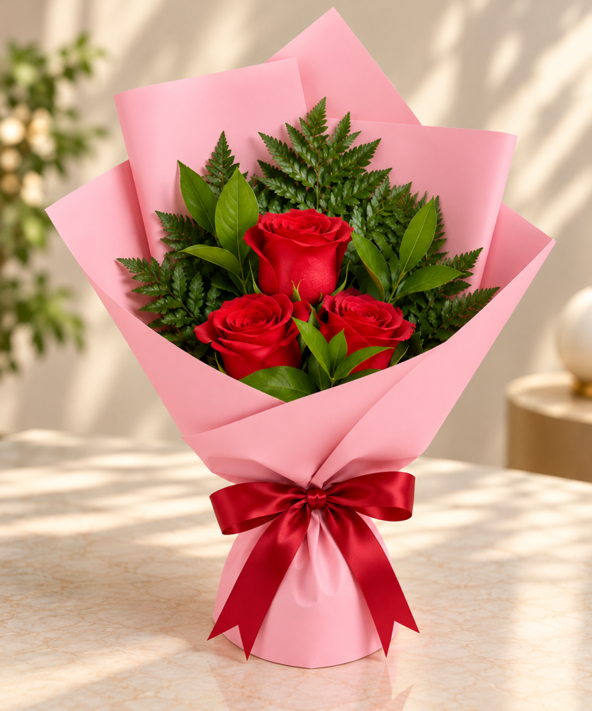 Sweet Love – 3 Red Roses Bouquet